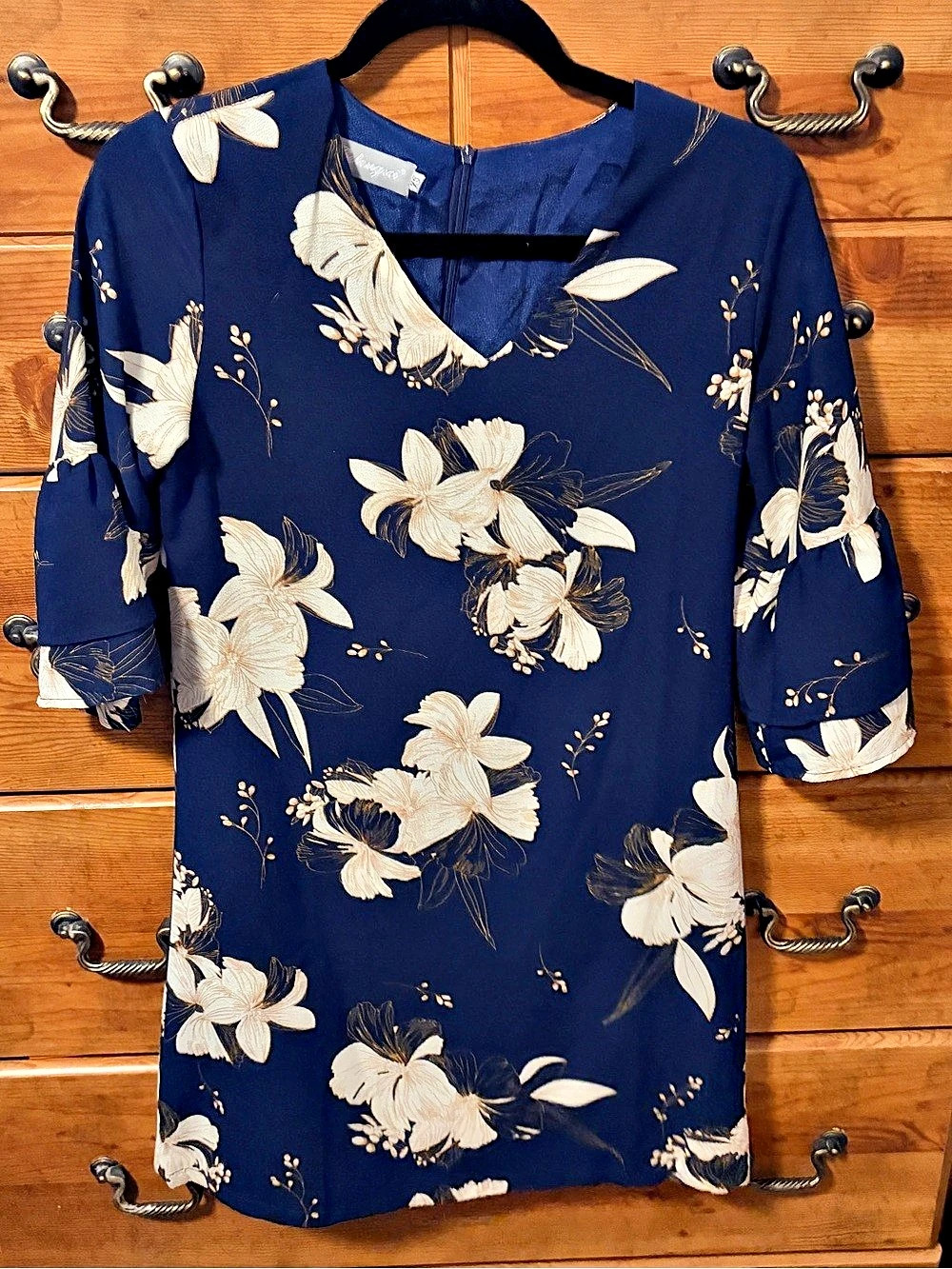 Floral Short Sleeve dress in Blue & White